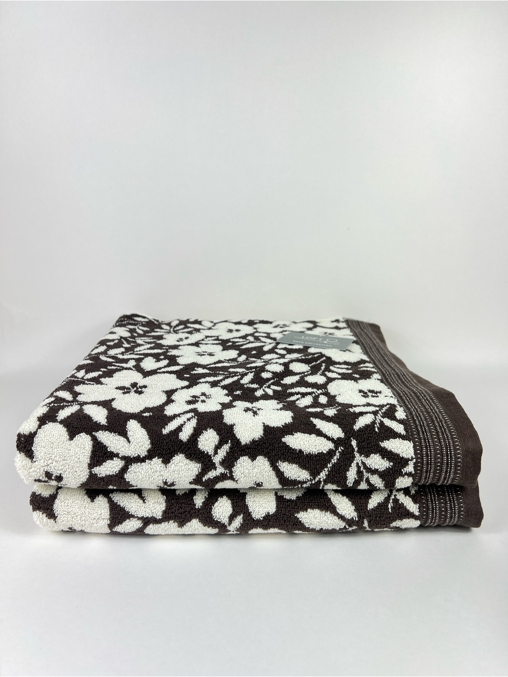 Loft by Loftex Bath Towels Bold Floral Brown Cream Soft 100% Cotton 2 Pc NEW